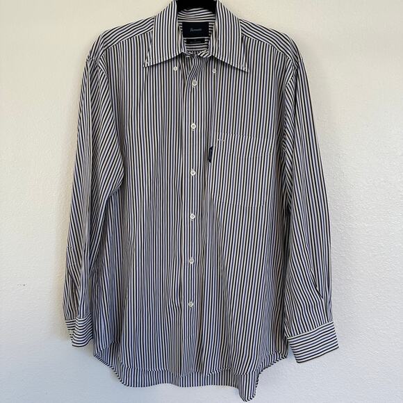 Façonnable Horizontal Stripe Mens Button Front Dress Shirt Cotton Small - Picture 7 of 8